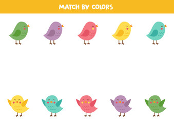 Color matching game for preschool kids. Match birds by colors.