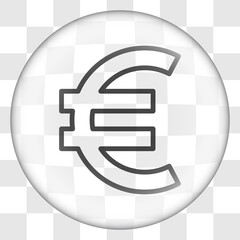 Obraz premium Euro money simple icon. Flat desing. Glass button on transparent grid.ai