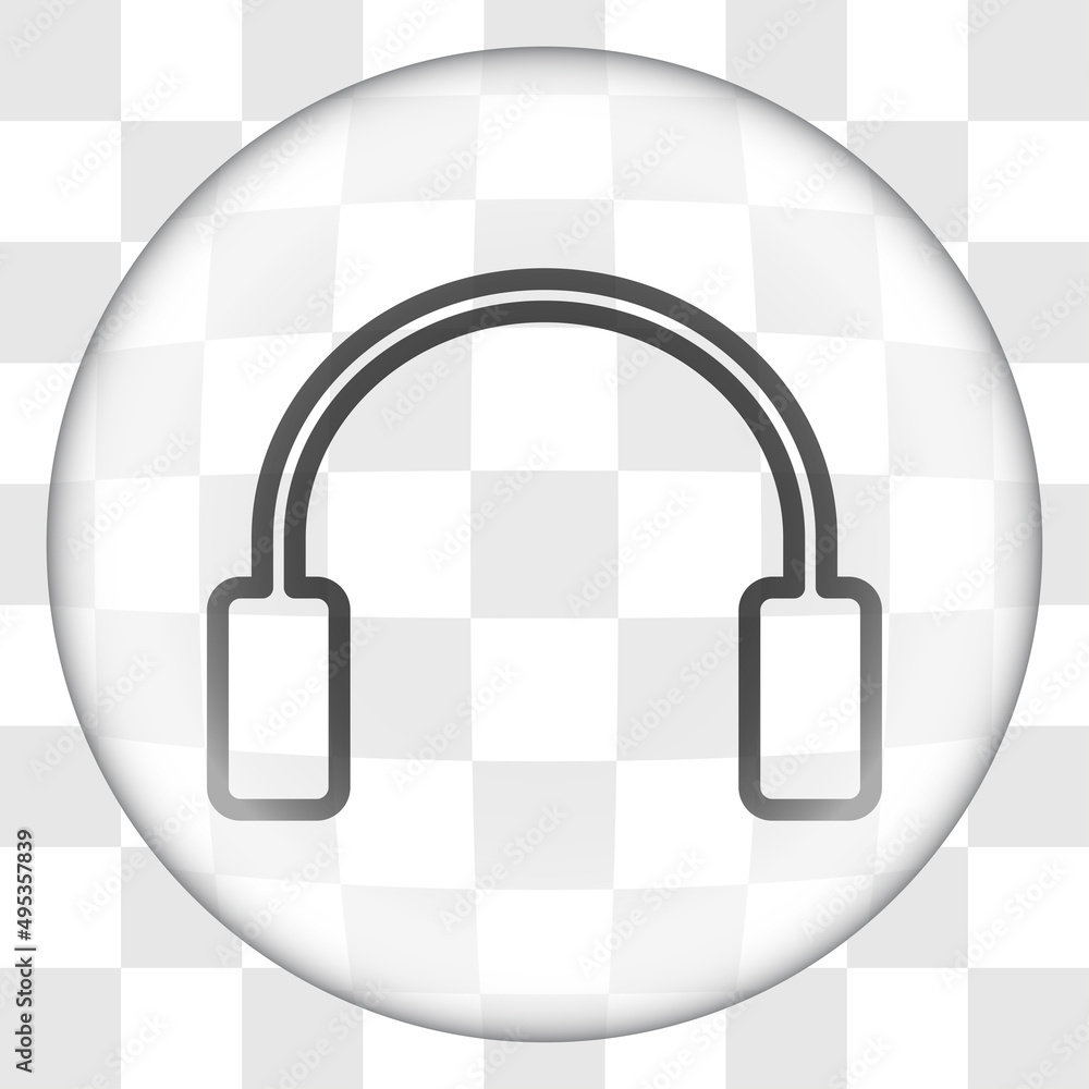 Poster headphone simple icon vector. flat desing. glass button on transparent grid.ai