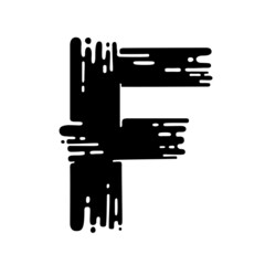 Letter F. Dry brush grunge lettering imitation. Vector design template.