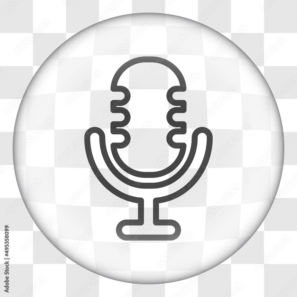 Poster microphone vector, simple icon. flat desing. glass button on transparent grid.ai