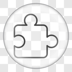Puzzle vector simple icon. Flat desing. Glass button on transparent grid.ai