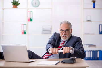 Old male employee working in the office