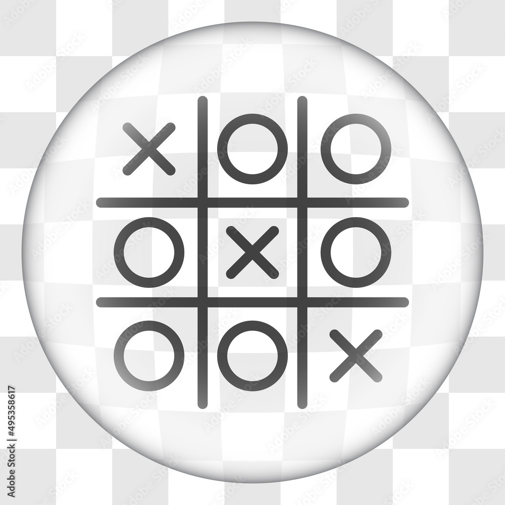 Poster tic tac toe simple icon. flat desing. glass button on transparent grid.ai