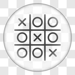 Tic tac toe simple icon. Flat desing. Glass button on transparent grid.ai