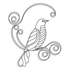 Bird on stylized branch. Hand drawn vector illustration