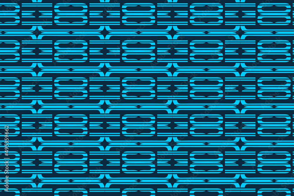 Poster geometric curve ornament from shapes resembling a figure eight and rectangle in bright blue a seamle