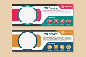 Air Conditioner Repair System Promo horizontal Banner. Cooling And Heating Conditioner Block And Remote Control For House Or Office. Climate Technology graphic vector Illustration with space for photo