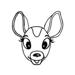 Cute muzzle of a little fawn isolated on a white background.Vector illustration of an animal in the doodle style..It can be used in children's textiles, postcards