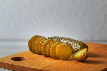 Pickled cucumbers in a jar.