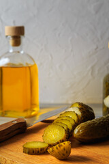 Pickled cucumbers in a jar.