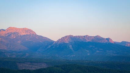 View of the mountain at sunset from the observation deck of Tazy canyon, Turkey