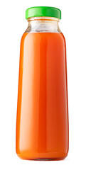Carrot juice in glass bottle isolated on white