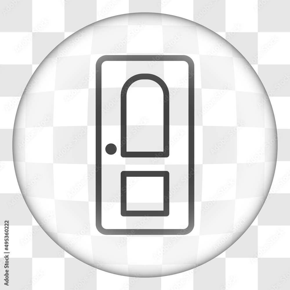 Poster door simple icon. flat desing. glass button on transparent grid.ai