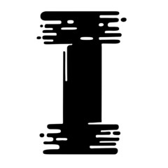 Letter I. Dry brush grunge lettering imitation. Vector design template.
