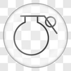 Grenade simple icon. Flat desing. Glass button on transparent grid.ai