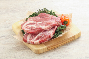 Raw pork neck for cooking