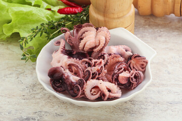 Marinated baby octopus seafood in the bowl