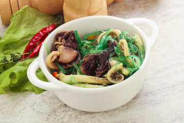 Salad with baby octopus and chukka