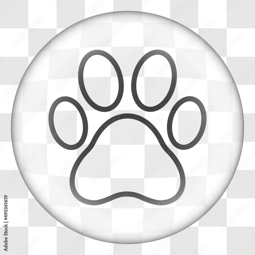Poster paw simple icon. flat desing. glass button on transparent grid.ai