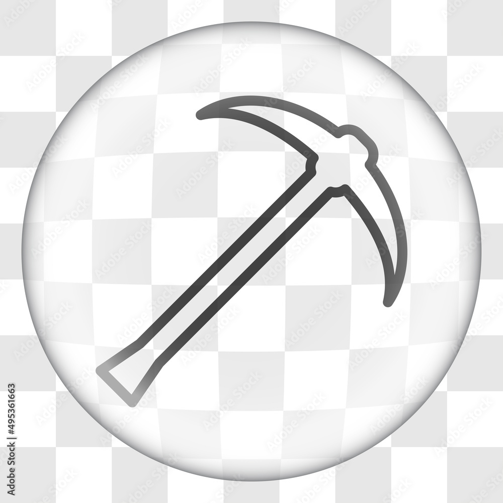 Poster pickaxe simple icon. flat desing. glass button on transparent grid.ai