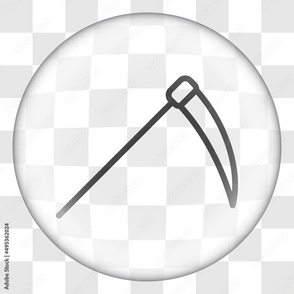 Poster scythe simple icon. flat desing. glass button on transparent grid.ai
