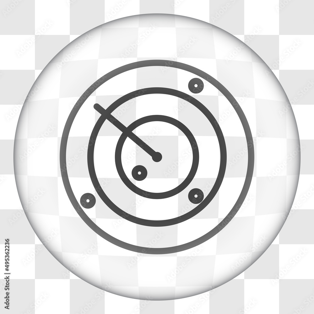 Poster sonar, radar simple icon. flat desing. glass button on transparent grid.ai