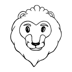 The head of a cartoon animal lion on a white background.Vector illustration in doodle style.