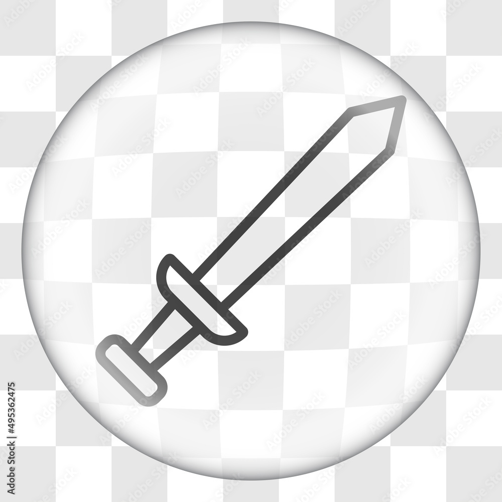 Poster sword simple icon. flat desing. glass button on transparent grid.ai