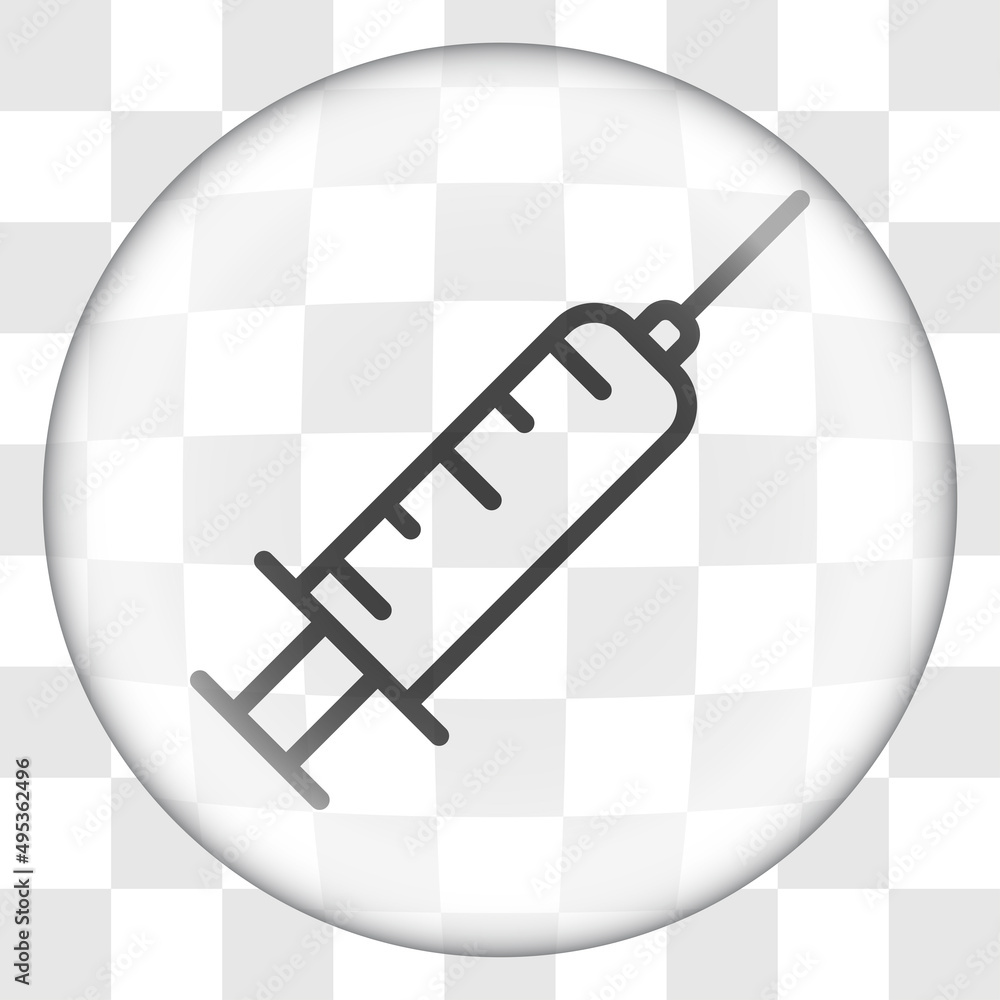 Poster syringe simple icon. flat desing. glass button on transparent grid.ai