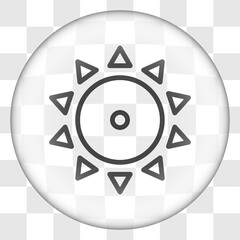Sun simple icon. Flat desing. Glass button on transparent grid.ai