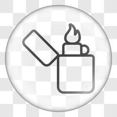 Zippo simple icon. Flat desing. Glass button on transparent grid.ai
