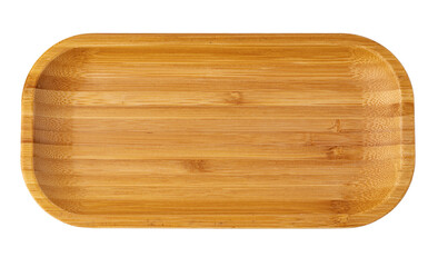 Wooden plate isolated on white background, close up