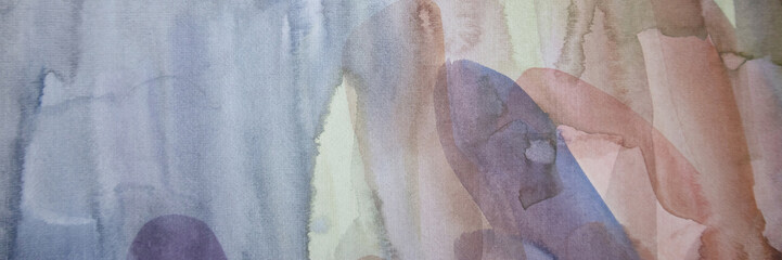 Watercolor texture. Panorama background with smudges, blots and stains.
