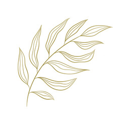 Fototapeta na wymiar Golden line abstract hand-drawn branch with leaves, wedding design, sketch.