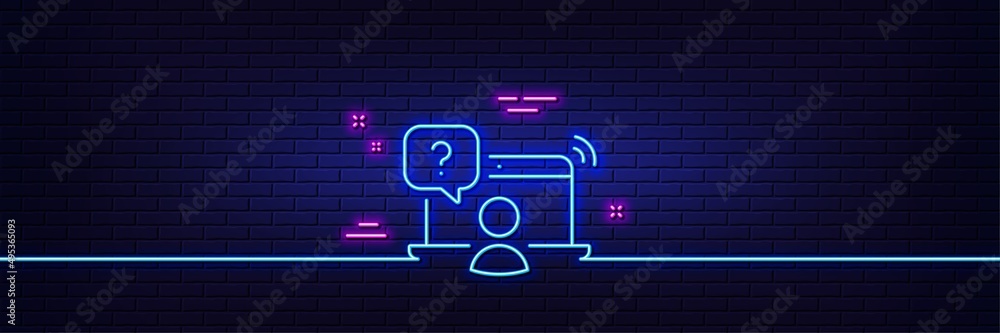 Poster neon light glow effect. online question line icon. ask help sign. outsource support symbol. 3d line 