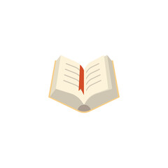 Open book or student textbook with bookmark, flat vector illustration isolated.