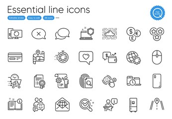 Globe, Road and Computer mouse line icons. Collection of Money currency, Cloud system, Podium icons. Computer security, Web mail, Seo timer web elements. Map, Love message, Chemistry lab. Vector