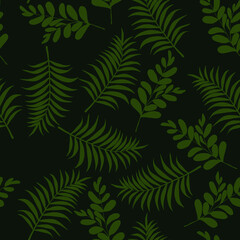 Leaves on a dark background. Pattern for printing. Vector.