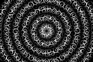 seamless circular circle  Black and white caleidoscope gradient flower art pattern of indonesian traditional tenun batik ethnic dayak ornament for wallpaper ads background 