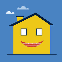 Illustration of a small house with its bricks inside the wall forms a smiling expression