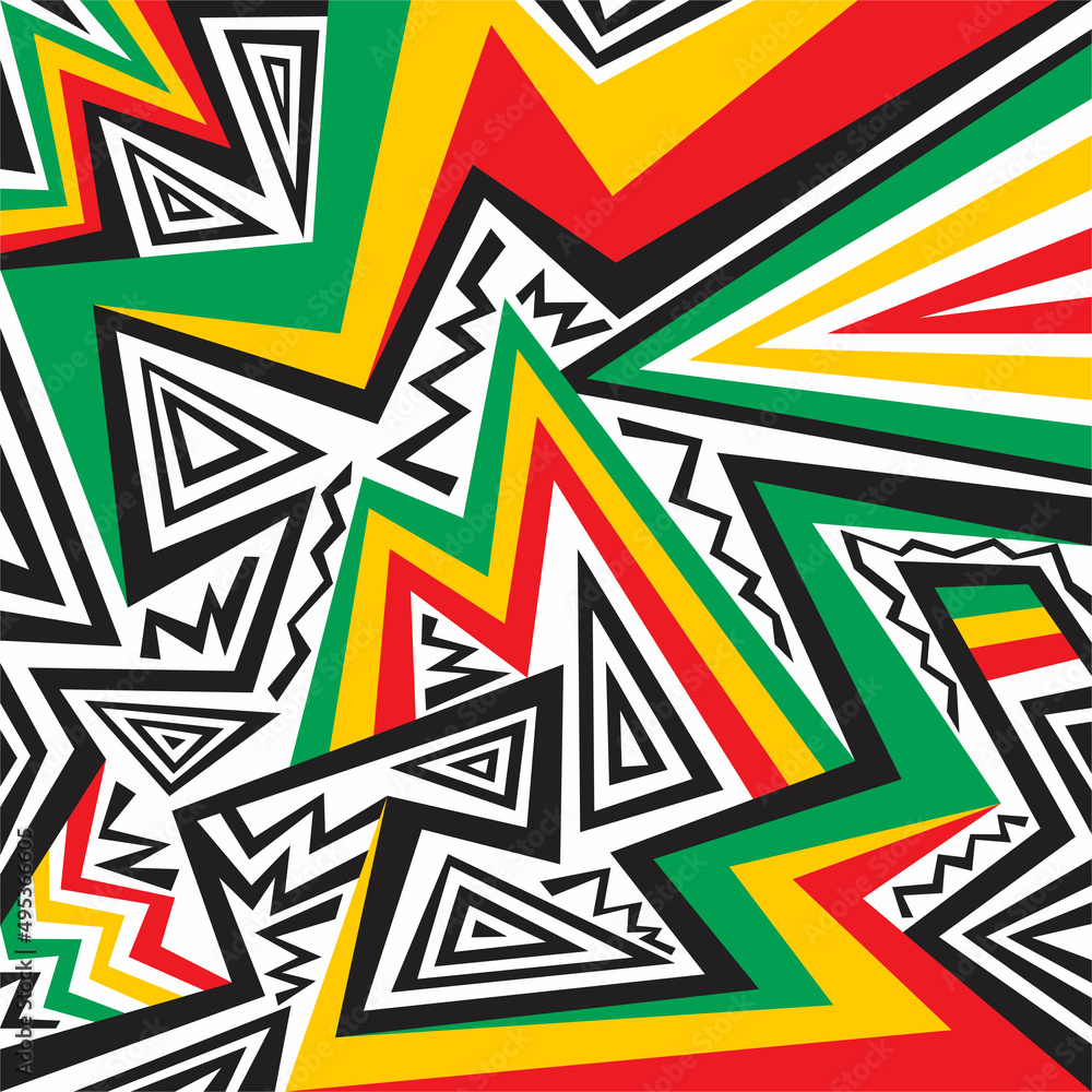 Poster abstract background with irregular lines and various pattern and with jamaican color theme