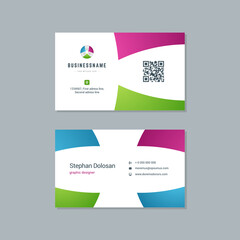 Naklejka na ściany i meble Business card design trendy colorful template modern corporate branding style vector illustration. Two sides with abstract logo on clean background.