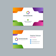 Business card design trendy colorful template modern corporate branding style vector illustration. Two sides with abstract logo on clean background.