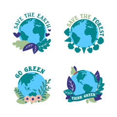 The set of planets Earth for stickers, Green peace design