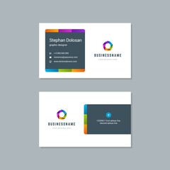 Business card design trendy colorful template modern corporate branding style vector illustration. Two sides with abstract logo on clean background.