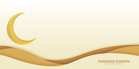 simple and beautiful ramadan kareem cream banner with moon and sand