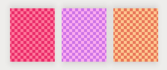 Red, purple and orange retro checkered square backgrounds
