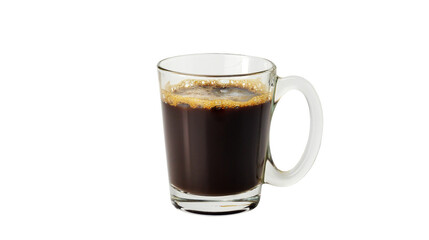 Hot black coffee in a cup on a white background.