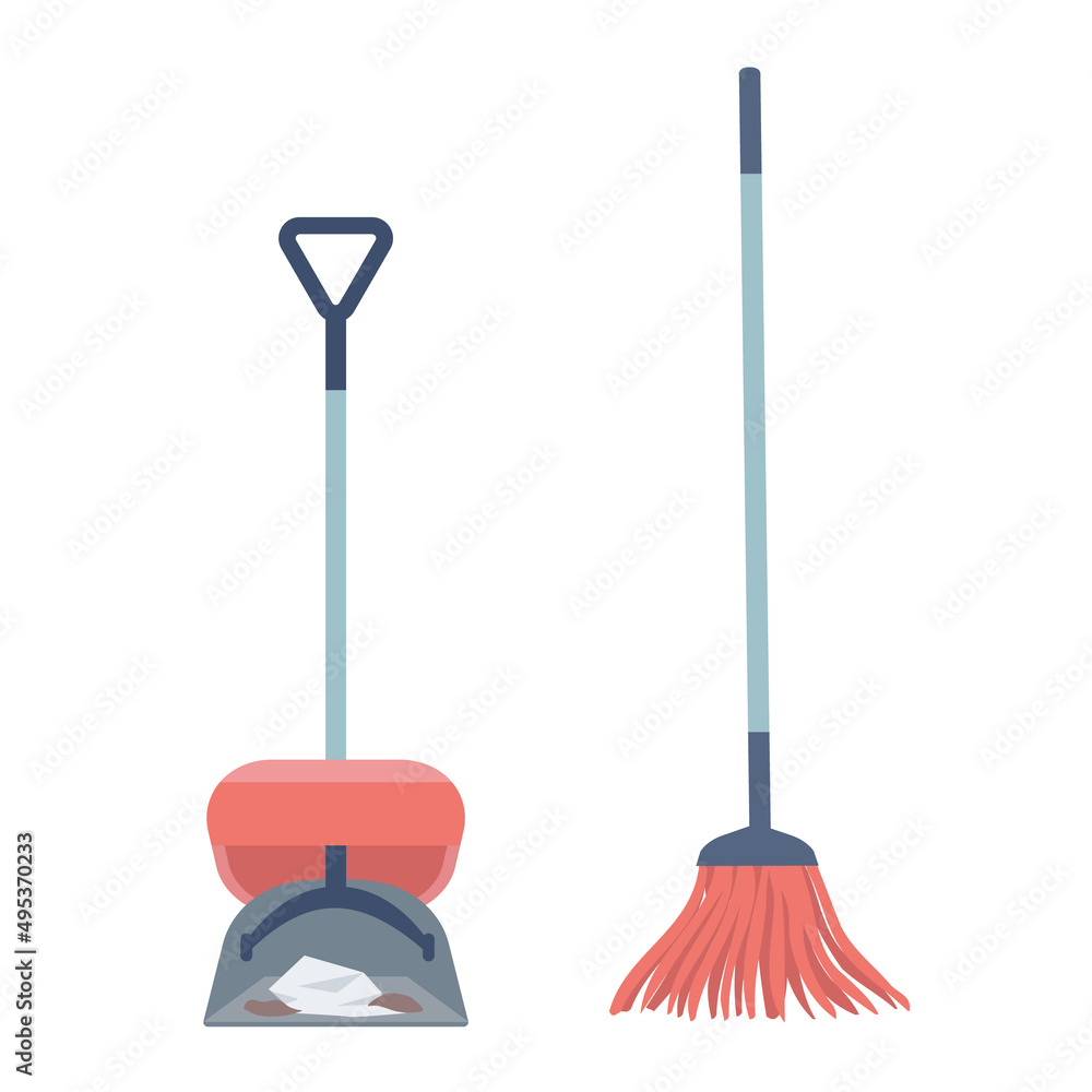 Poster floor sweeper semi flat color vector object. full sized item on white. housekeeping service. janitor